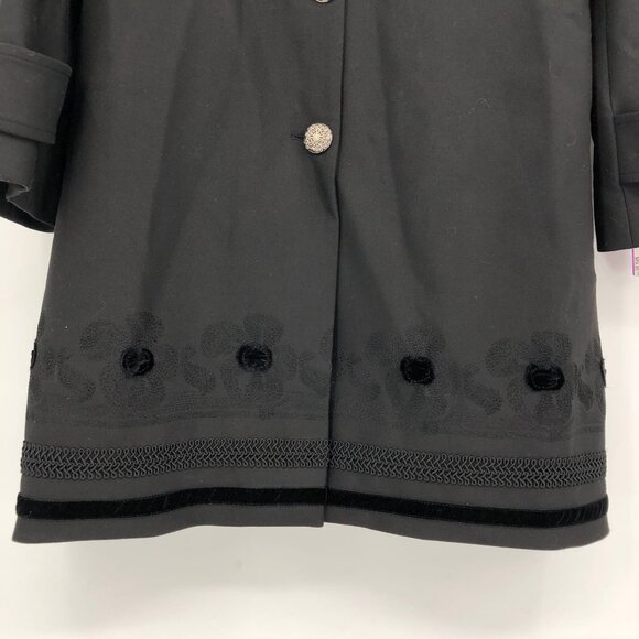 Cynthia Steffe Black Classic Pea Coat | Embroidered Detail - Picture 6 of 6